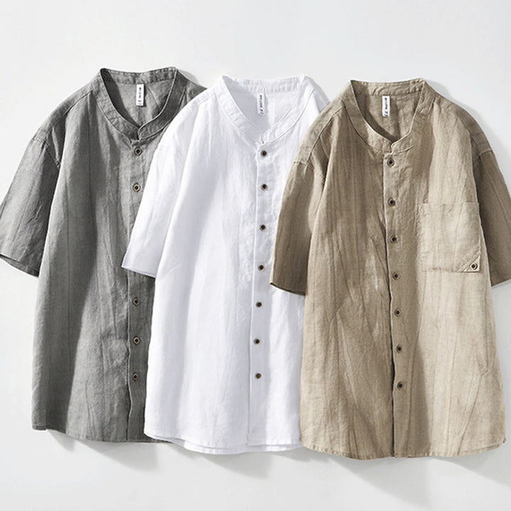 Camisa de hombre de manga corta de lino y algodón con botones de verano Buddha Stones - image 2