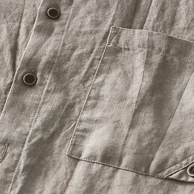 Camisa de hombre de manga corta de lino y algodón con botones de verano Buddha Stones - image 19