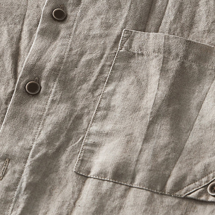 Camisa de hombre de manga corta de lino y algodón con botones de verano Buddha Stones - image 19
