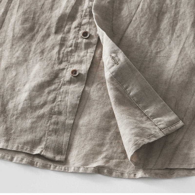 Camisa de hombre de manga corta de lino y algodón con botones de verano Buddha Stones - image 21
