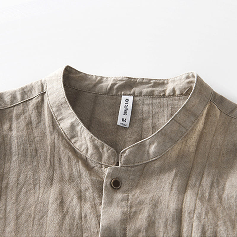 Camisa de hombre de manga corta de lino y algodón con botones de verano Buddha Stones - image 17