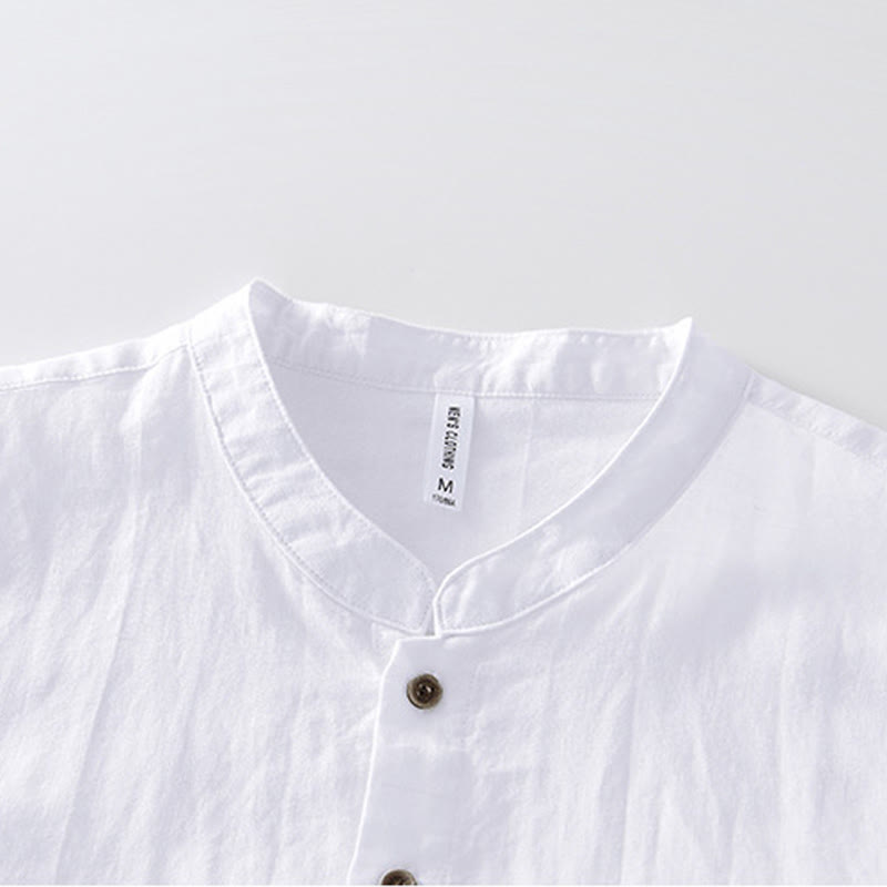 Camisa de hombre de manga corta de lino y algodón con botones de verano Buddha Stones - image 9