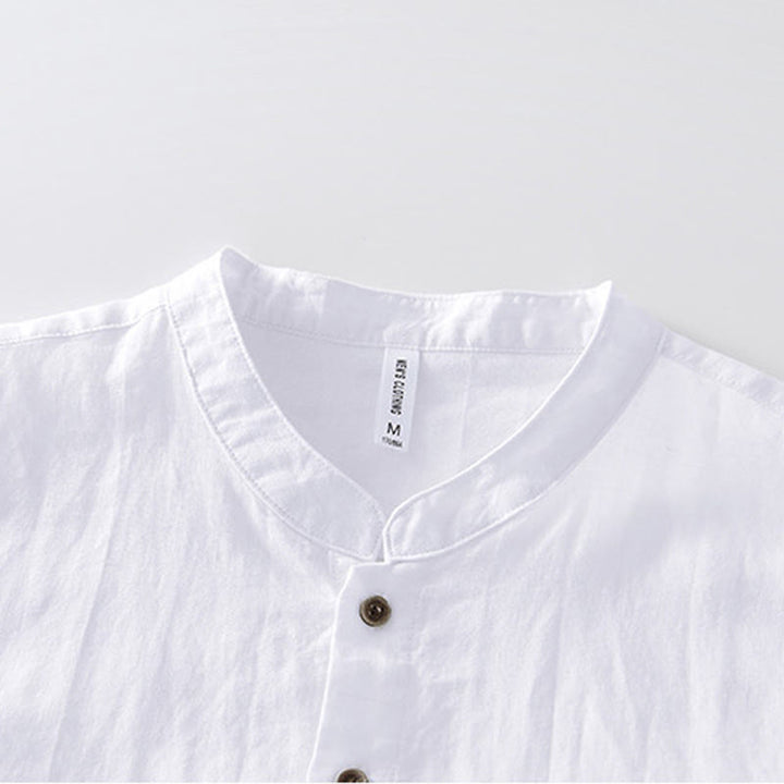 Camisa de hombre de manga corta de lino y algodón con botones de verano Buddha Stones - image 9