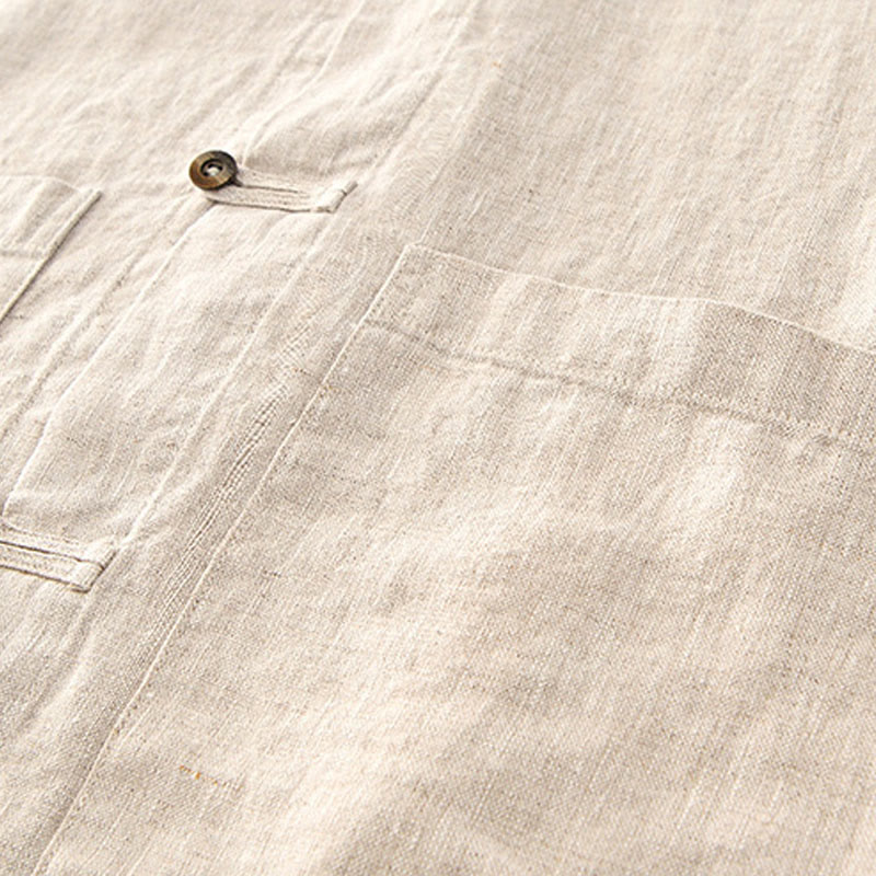 Buddha Stones Camisa de lino para hombre, de verano, de manga corta, con botones y bolsillos - image 6