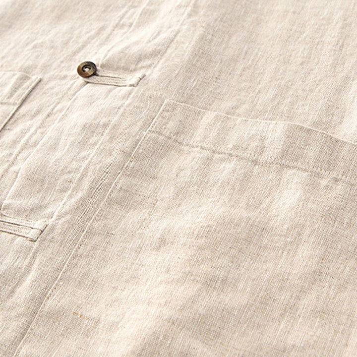 Buddha Stones Camisa de lino para hombre, de verano, de manga corta, con botones y bolsillos - image 6
