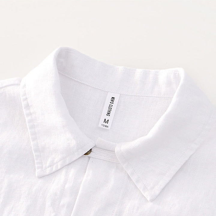 Buddha Stones Camisa de lino para hombre, de verano, de manga corta, con botones y bolsillos - image 11