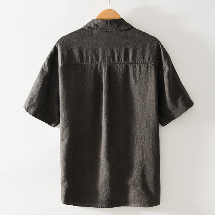 Buddha Stones Camisa de lino para hombre, de verano, de manga corta, con botones y bolsillos - image 23