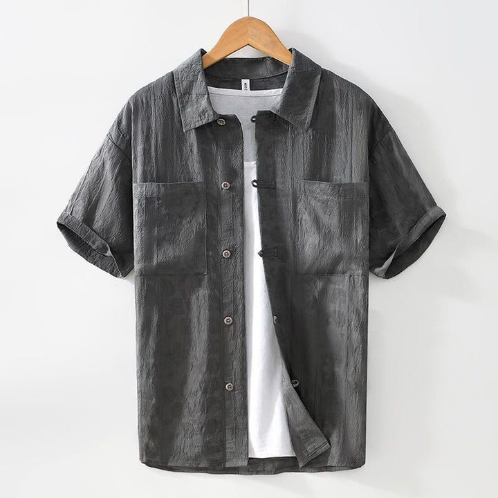 Camisa de verano de manga corta con botones y dos bolsillos para hombre con Buddha Stones - Gris oscuro - US/UK/AU42, EU52 (3XL) - image 1
