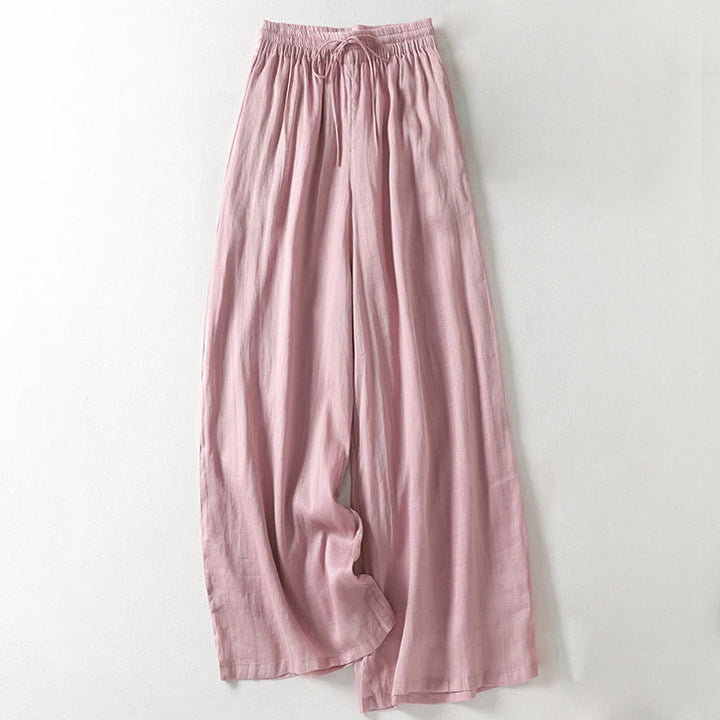 Pantalones anchos hasta el tobillo de algodón y lino con cordón ajustable para mujer, estilo casual Buddha Stones, con bolsillos - Rosa claro - US8-10，UK/AU12-14，EU40-42 (2XL) - image 1