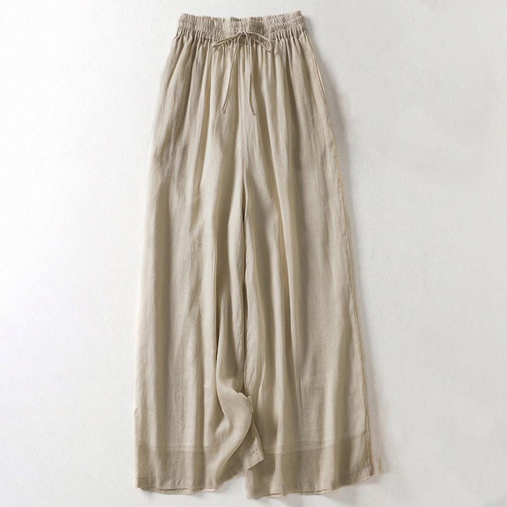 Pantalones anchos hasta el tobillo de algodón y lino con cordón ajustable para mujer, estilo casual Buddha Stones, con bolsillos - Broncearse - US8-10，UK/AU12-14，EU40-42 (2XL) - image 9
