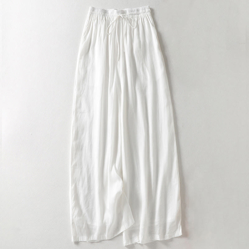 Pantalones anchos hasta el tobillo de algodón y lino con cordón ajustable para mujer, estilo casual Buddha Stones, con bolsillos - Blanco - US8-10，UK/AU12-14，EU40-42 (2XL) - image 5