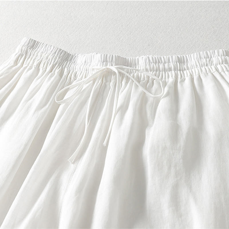 Pantalones anchos hasta el tobillo de algodón y lino con cordón ajustable para mujer, estilo casual Buddha Stones, con bolsillos - image 6
