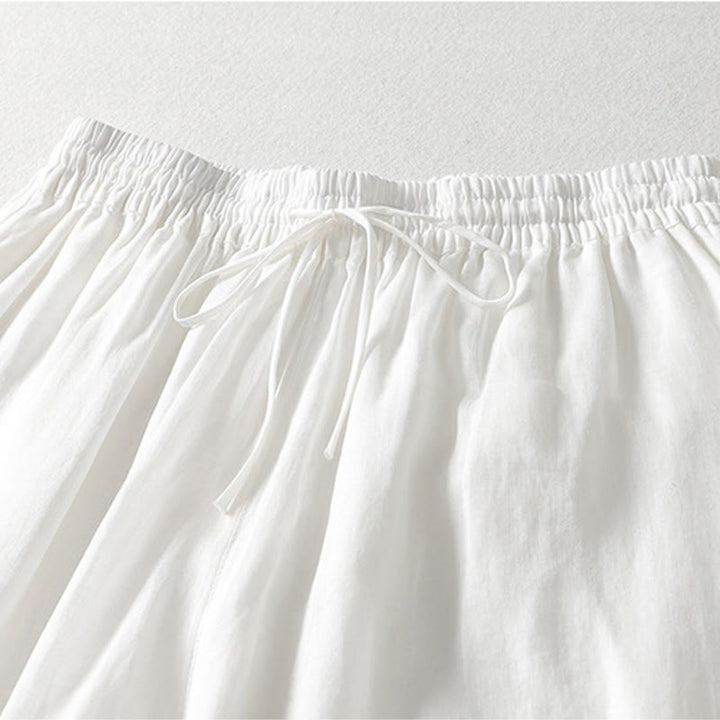 Pantalones anchos hasta el tobillo de algodón y lino con cordón ajustable para mujer, estilo casual Buddha Stones, con bolsillos - image 6