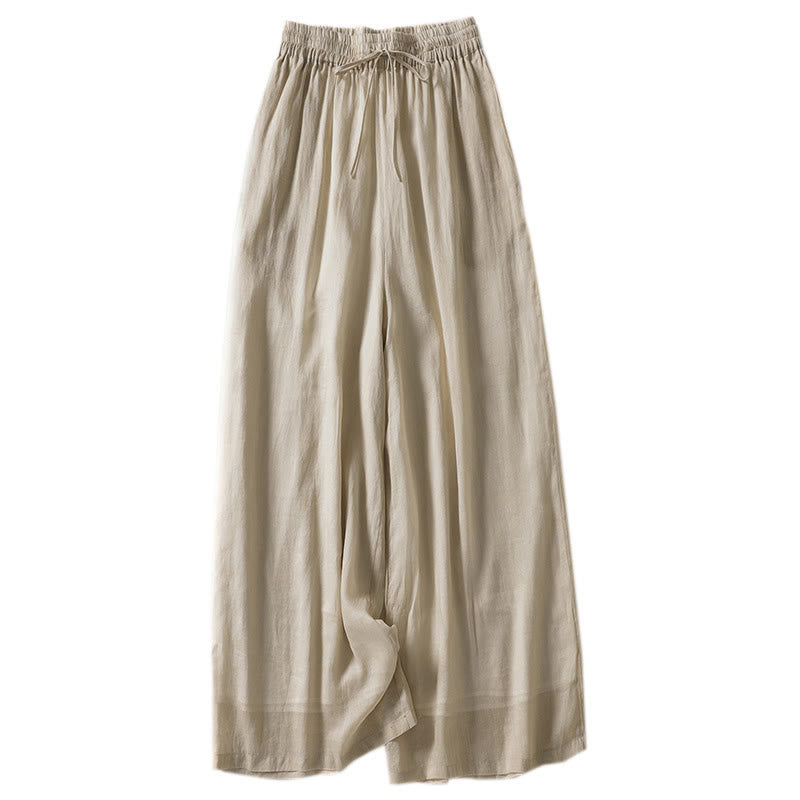 Pantalones anchos hasta el tobillo de algodón y lino con cordón ajustable para mujer, estilo casual Buddha Stones, con bolsillos - image 13
