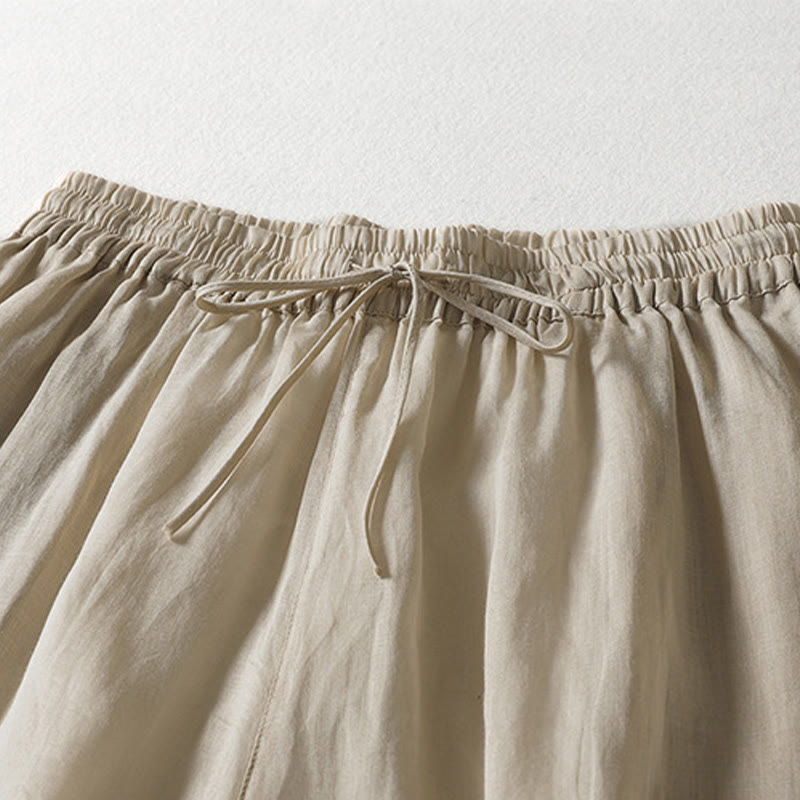 Pantalones anchos hasta el tobillo de algodón y lino con cordón ajustable para mujer, estilo casual Buddha Stones, con bolsillos - image 10