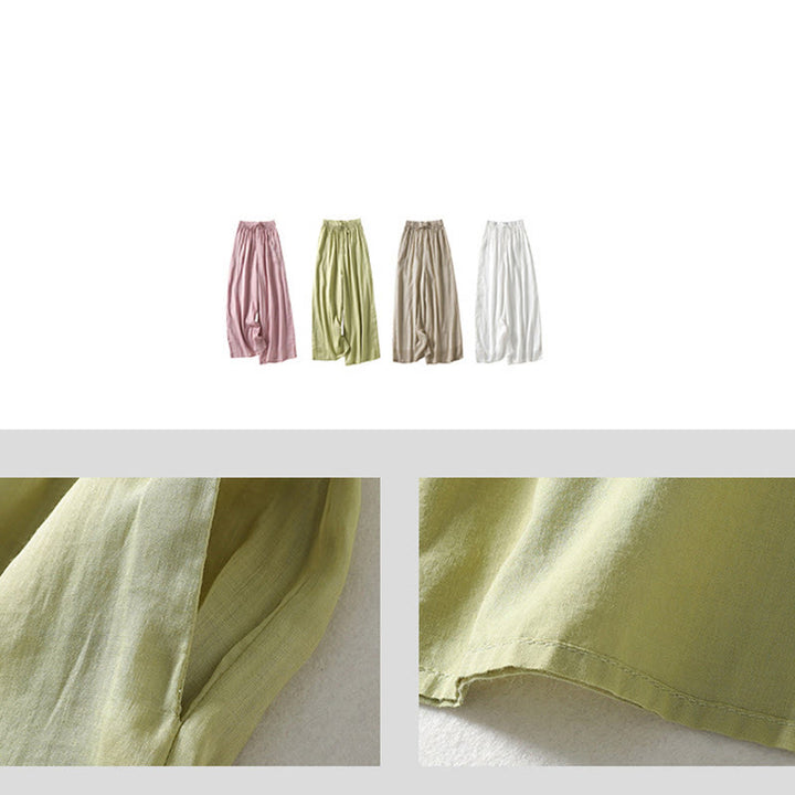 Pantalones anchos hasta el tobillo de algodón y lino con cordón ajustable para mujer, estilo casual Buddha Stones, con bolsillos - image 26