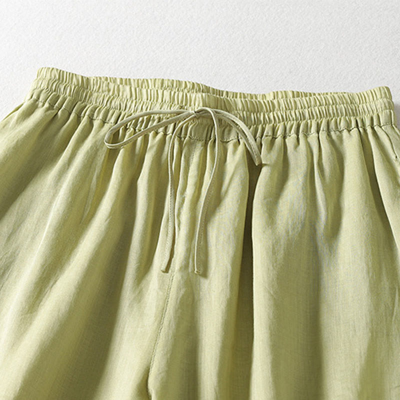 Pantalones anchos hasta el tobillo de algodón y lino con cordón ajustable para mujer, estilo casual Buddha Stones, con bolsillos - image 16