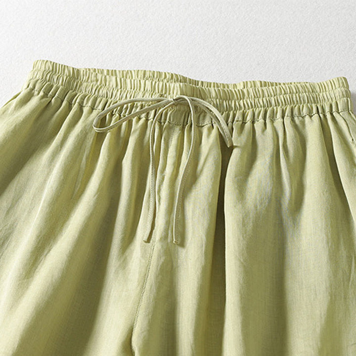 Pantalones anchos hasta el tobillo de algodón y lino con cordón ajustable para mujer, estilo casual Buddha Stones, con bolsillos - image 16