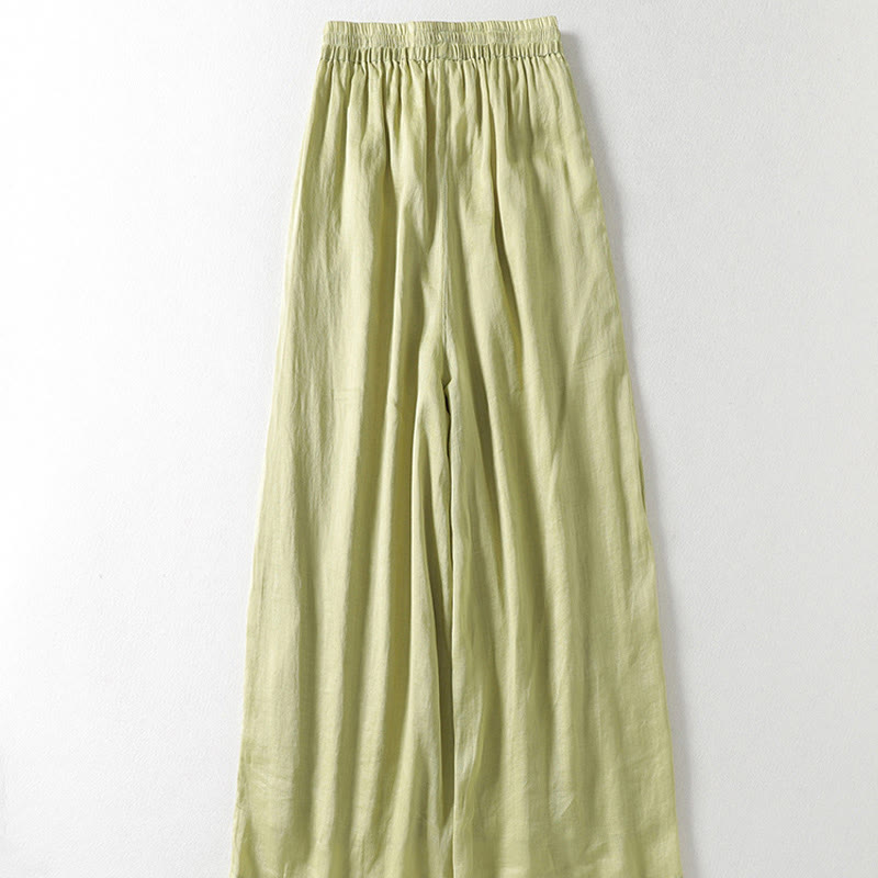 Pantalones anchos hasta el tobillo de algodón y lino con cordón ajustable para mujer, estilo casual Buddha Stones, con bolsillos - image 15