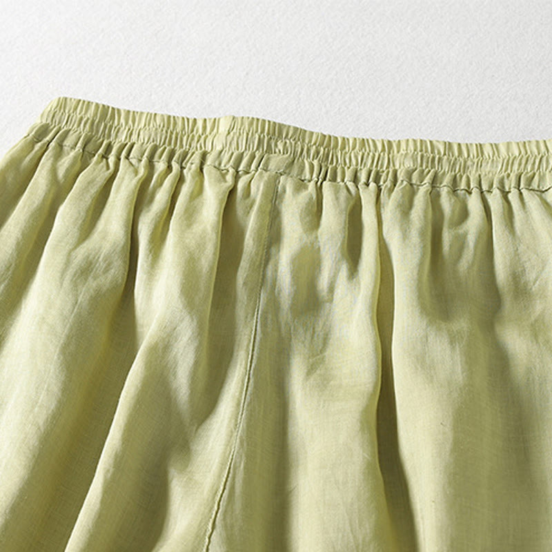 Pantalones anchos hasta el tobillo de algodón y lino con cordón ajustable para mujer, estilo casual Buddha Stones, con bolsillos - image 17