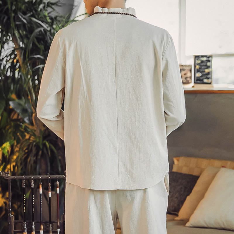 Conjunto de 2 piezas de camisa de algodón con Buddha Stones y pantalones hasta los tobillos con bolsillos para hombre. - image 5