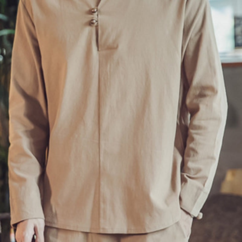 Conjunto de 2 piezas de camisa de algodón con Buddha Stones y pantalones hasta los tobillos con bolsillos para hombre. - image 34
