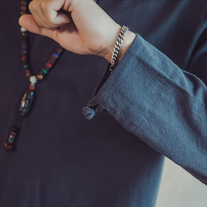 Conjunto de 2 piezas de camisa de algodón con Buddha Stones y pantalones hasta los tobillos con bolsillos para hombre. - image 45