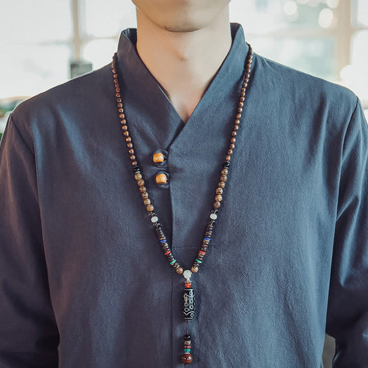 Conjunto de 2 piezas de camisa de algodón con Buddha Stones y pantalones hasta los tobillos con bolsillos para hombre. - image 43