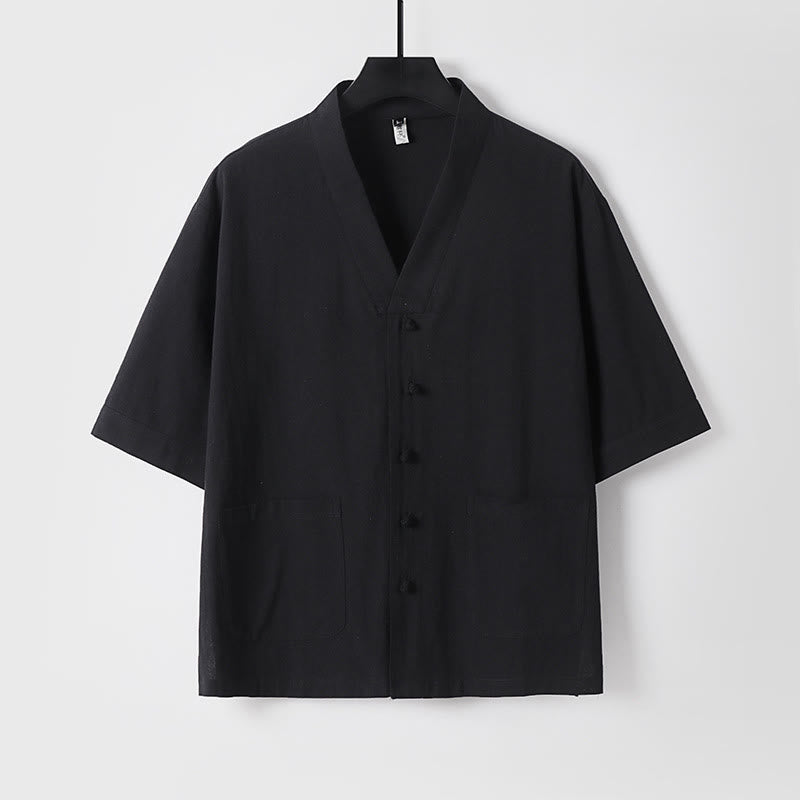 Conjunto de 2 piezas de camisa y pantalones de algodón con cuello en V y bolsillos para meditación de verano para hombre con Buddha Stones - image 13