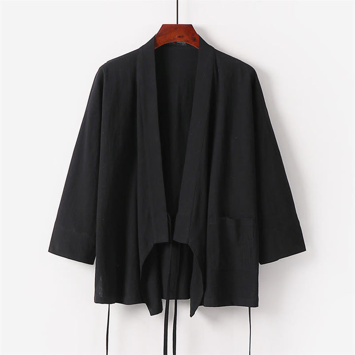Conjunto de ropa de meditación para hombre: dos piezas, pantalón kimono de algodón y lino con cordones y bolsillos, estampado Buddha Stones. - image 7