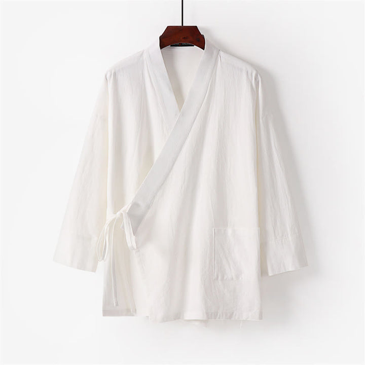 Conjunto de ropa de meditación para hombre: dos piezas, pantalón kimono de algodón y lino con cordones y bolsillos, estampado Buddha Stones. - image 2