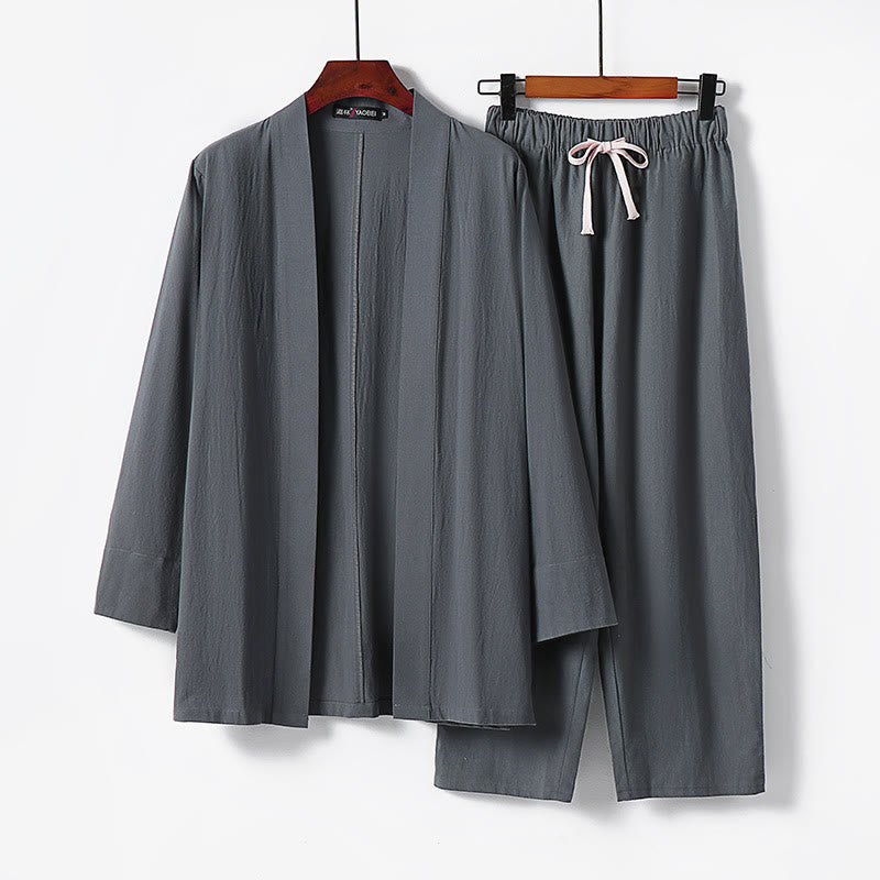 Conjunto de 2 piezas de kimono de algodón con pantalones hasta los tobillos para hombre con Buddha Stones. - Gris - US/UK/AU54, EU64 (9XL) - image 0
