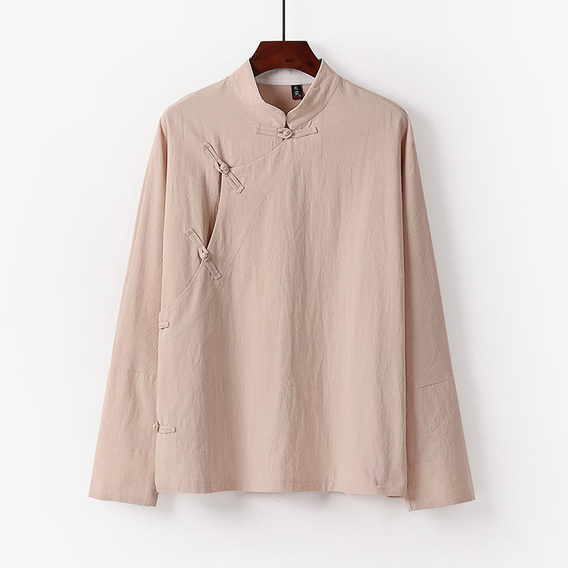 Camisa de algodón de manga larga para hombre, estilo vintage, con botones de rana y diseño chino con Buddha Stones - Trigo - US/UK/AU50, EU60 (7XL) - image 5