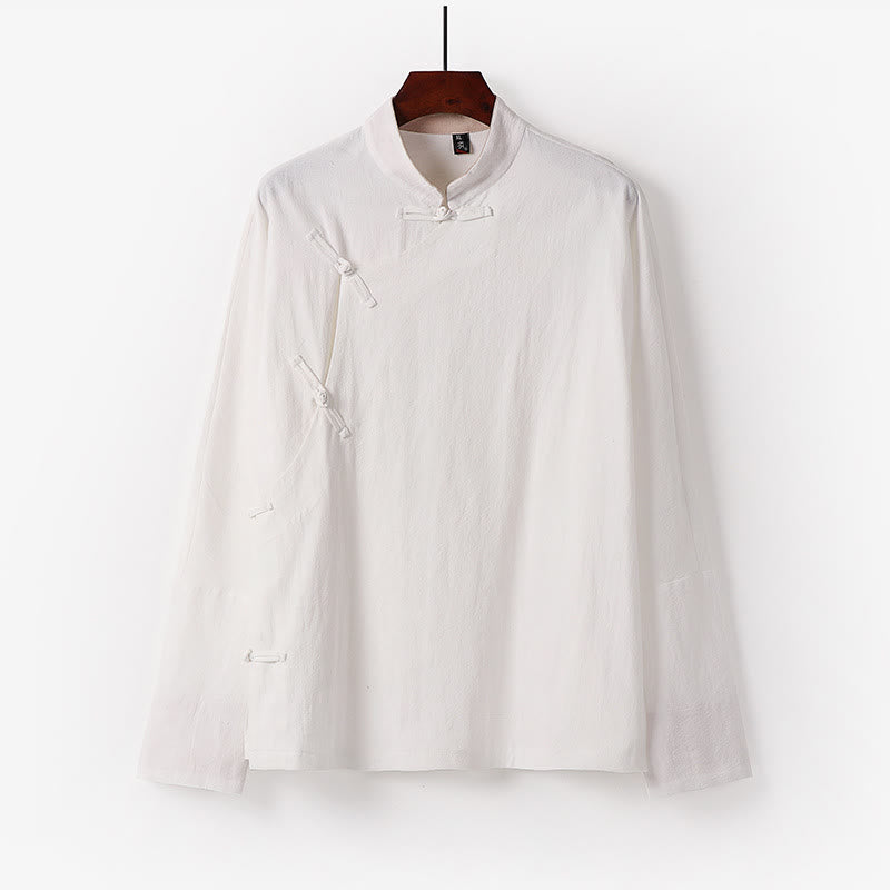 Camisa de algodón de manga larga para hombre, estilo vintage, con botones de rana y diseño chino con Buddha Stones - Blanco - US/UK/AU50, EU60 (7XL) - image 2
