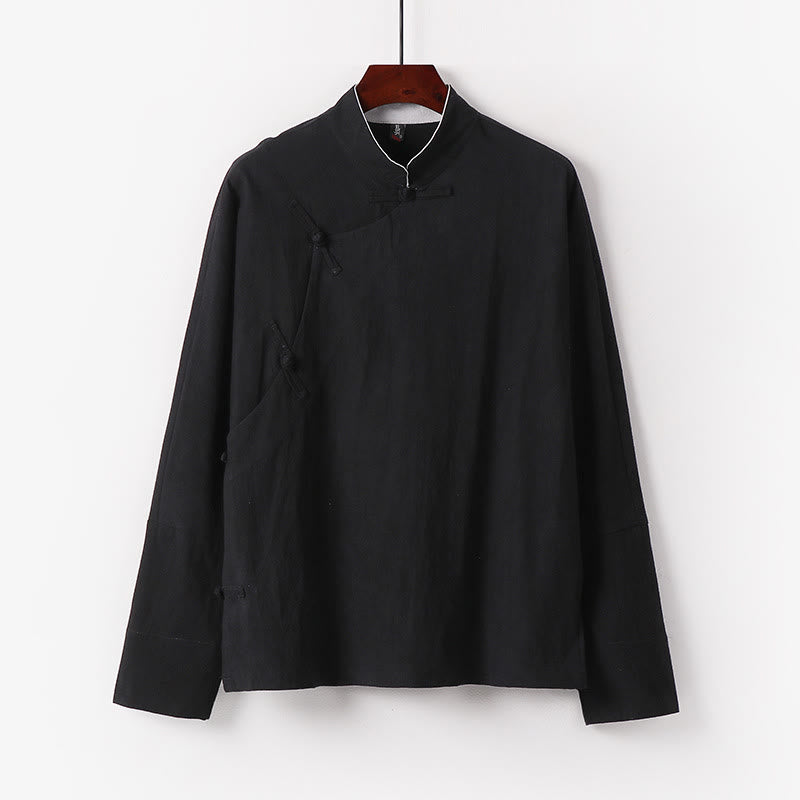 Camisa de algodón de manga larga para hombre, estilo vintage, con botones de rana y diseño chino con Buddha Stones - Negro - US/UK/AU50, EU60 (7XL) - image 4