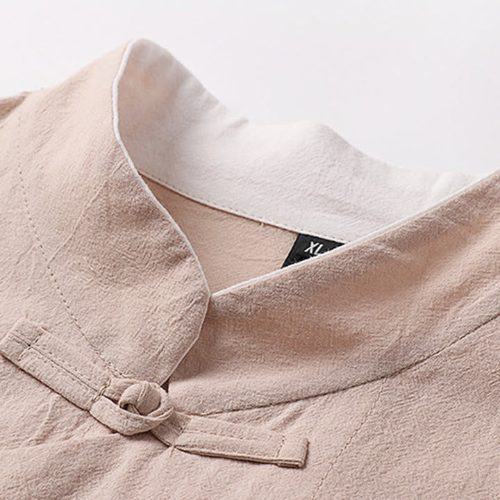 Camisa de algodón de manga larga para hombre, estilo vintage, con botones de rana y diseño chino con Buddha Stones - image 7