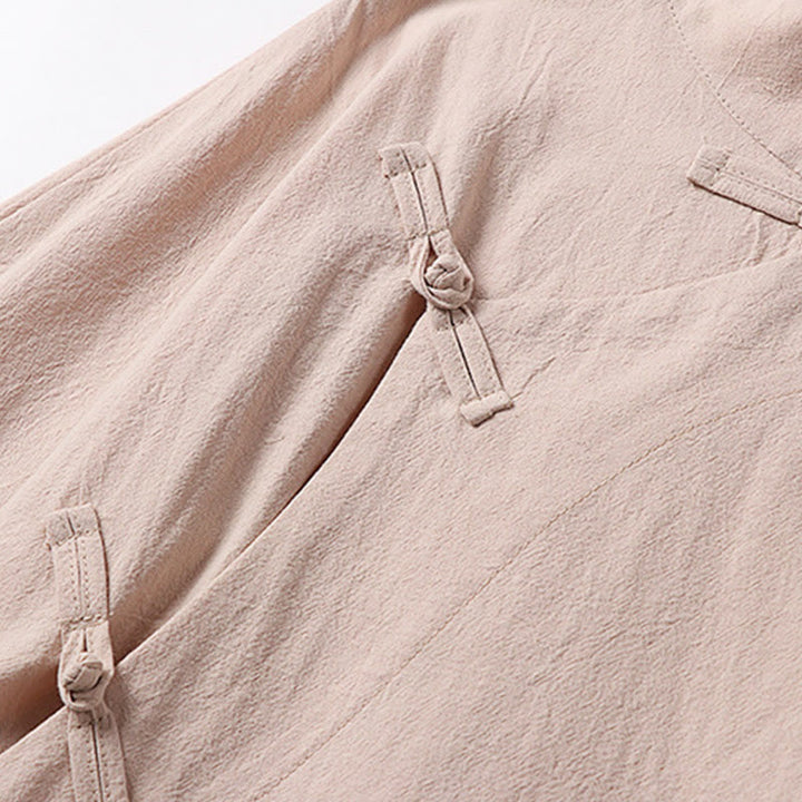 Camisa de algodón de manga larga para hombre, estilo vintage, con botones de rana y diseño chino con Buddha Stones - image 8