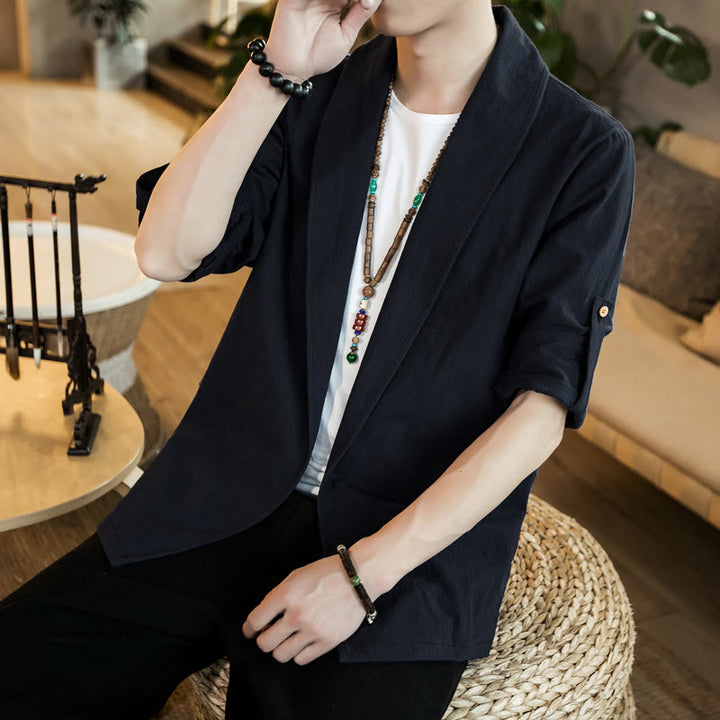 Chaqueta estilo kimono de algodón para hombre con solapas lisas y diseño vintage de Buddha Stones - image 20
