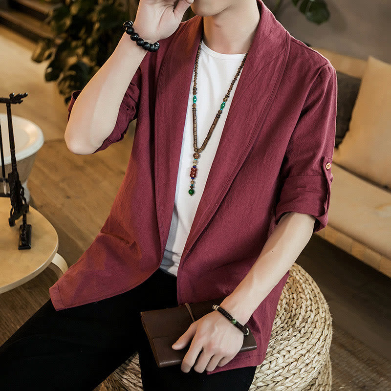 Chaqueta estilo kimono de algodón para hombre con solapas lisas y diseño vintage de Buddha Stones - image 25