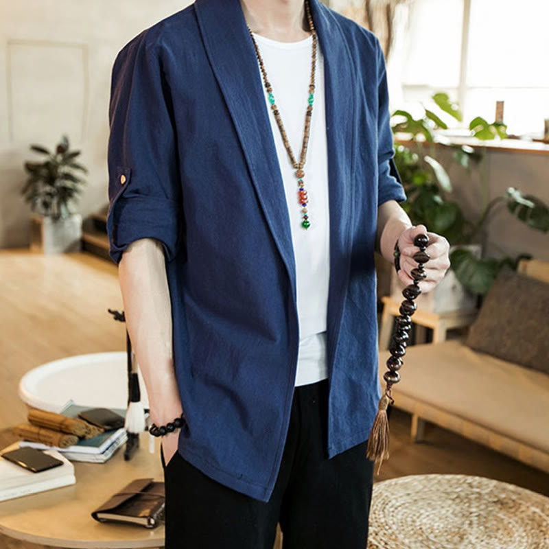 Chaqueta estilo kimono de algodón para hombre con solapas lisas y diseño vintage de Buddha Stones - image 4