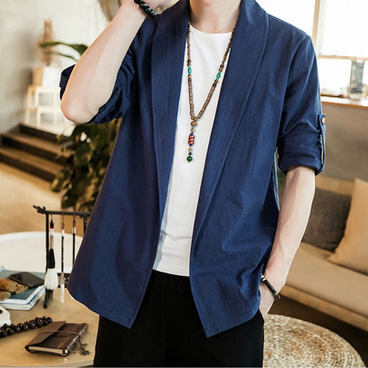 Chaqueta estilo kimono de algodón para hombre con solapas lisas y diseño vintage de Buddha Stones - image 5