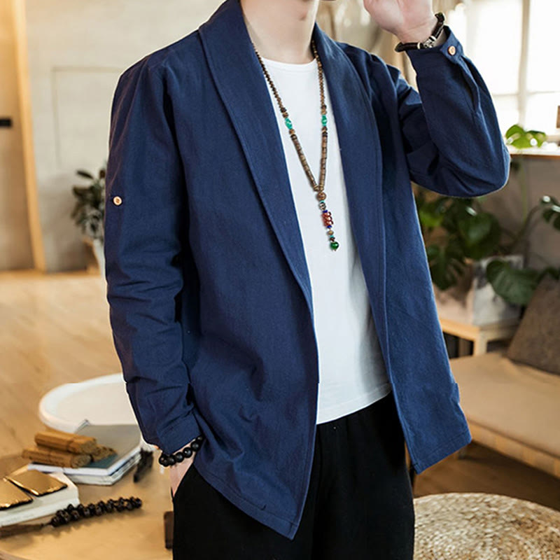 Chaqueta estilo kimono de algodón para hombre con solapas lisas y diseño vintage de Buddha Stones - image 6