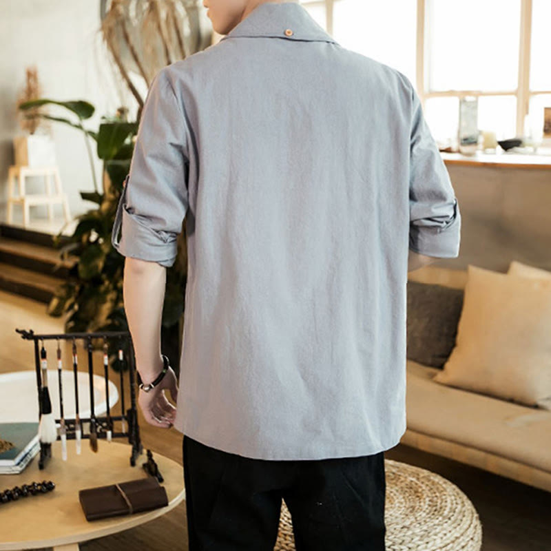 Chaqueta estilo kimono de algodón para hombre con solapas lisas y diseño vintage de Buddha Stones - image 11