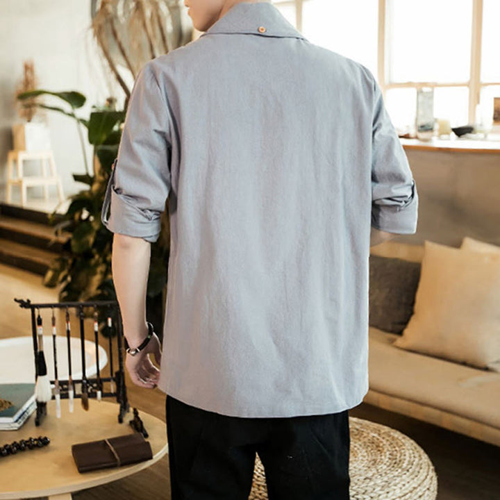 Chaqueta estilo kimono de algodón para hombre con solapas lisas y diseño vintage de Buddha Stones - image 11