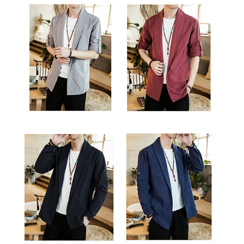 Chaqueta estilo kimono de algodón para hombre con solapas lisas y diseño vintage de Buddha Stones - image 26