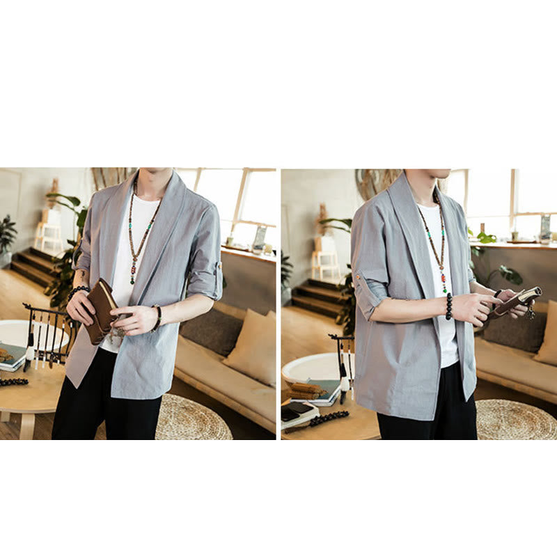 Chaqueta estilo kimono de algodón para hombre con solapas lisas y diseño vintage de Buddha Stones - image 16