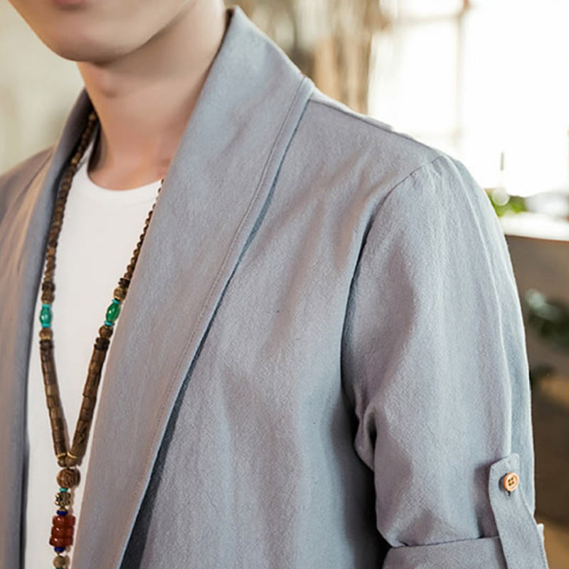 Chaqueta estilo kimono de algodón para hombre con solapas lisas y diseño vintage de Buddha Stones - image 14
