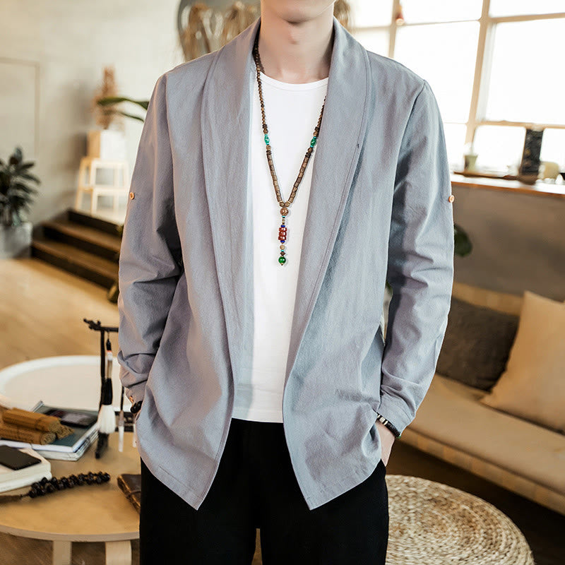 Chaqueta estilo kimono de algodón para hombre con solapas lisas y diseño vintage de Buddha Stones - image 10