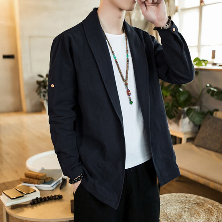 Chaqueta estilo kimono de algodón para hombre con solapas lisas y diseño vintage de Buddha Stones - image 19