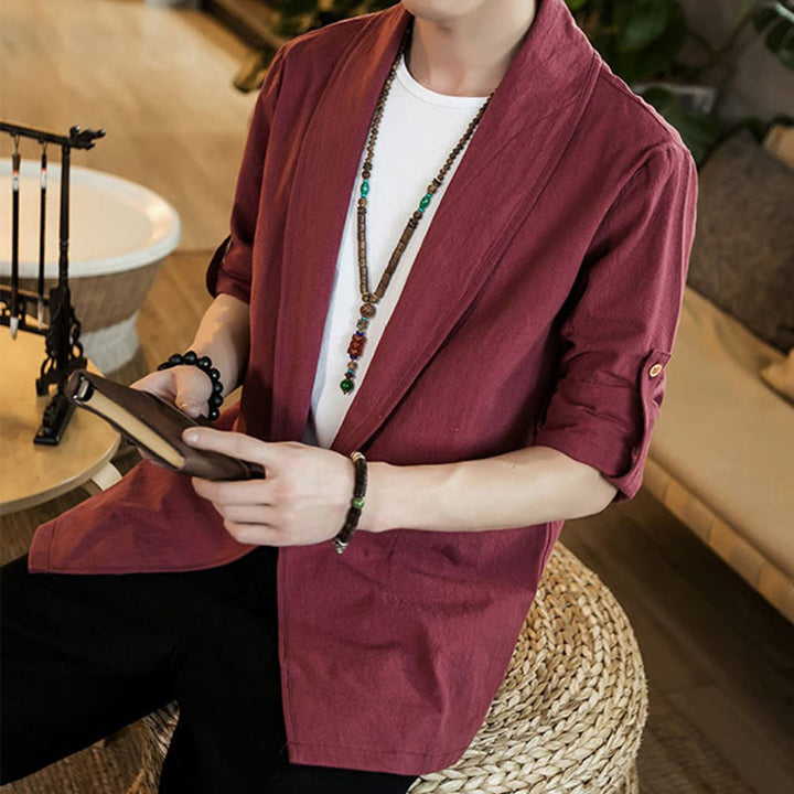 Chaqueta estilo kimono de algodón para hombre con solapas lisas y diseño vintage de Buddha Stones - image 22